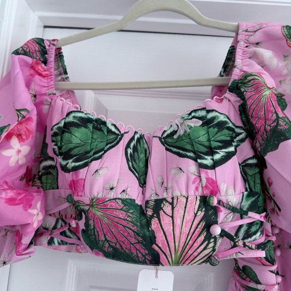 NWT L’ATISTE Pink Ombré Floral Butterfly Lace Up Maxi Skirt Top Matching Set S - Picture 6 of 13